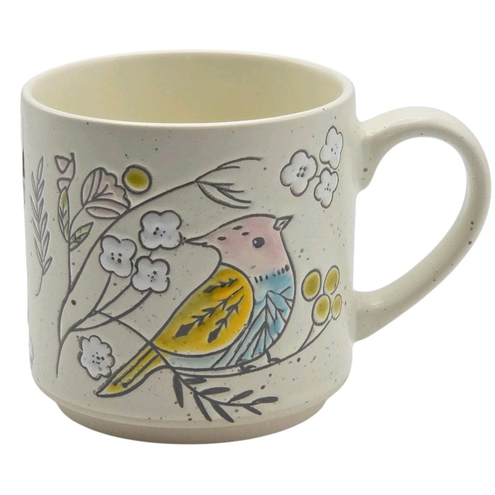 Spectrum Designz Farmhouse Ceramic Coffee Mug with Embossed‎ Flowers And Birds